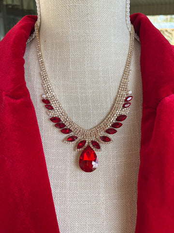 Ruby Crystal Statement Necklace