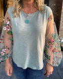 Embroidered Sage Blouse S