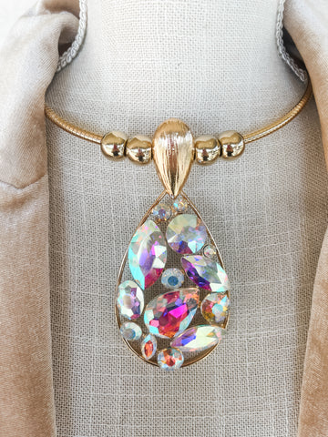 Gold AB Crystal Over the Top Statement Necklace
