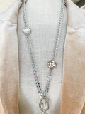 Silver Crystal Long Statement Necklace