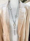 Silver Crystal Long Statement Necklace
