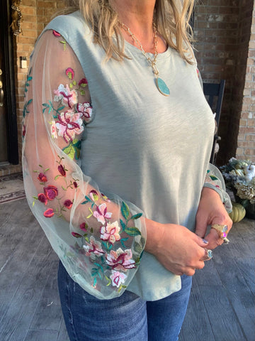 Embroidered Sage Blouse