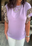 FrilLEE Sleeve Leopard Top in Lavender