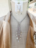 Silver Crystal Teardrops Choker Necklace and Earrings