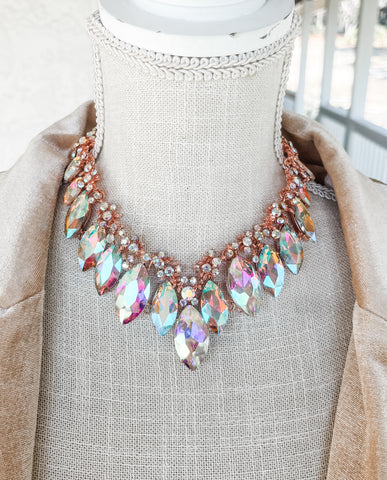 Rose Gold AB Crystal Statement Necklace