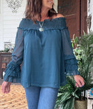 Ruffle Love Blouse in Teal