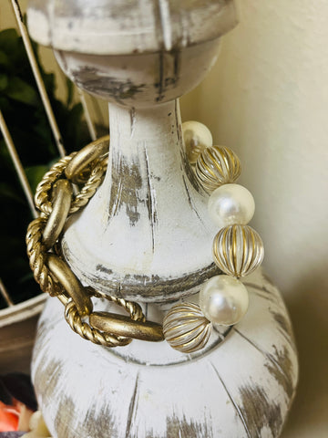 Gold Large Pearl Link Bracelet