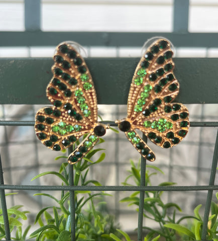 Green Rhinestone Butterfly Stud Earrings