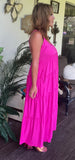 Tiered Ruffle Dress in Neon Pink