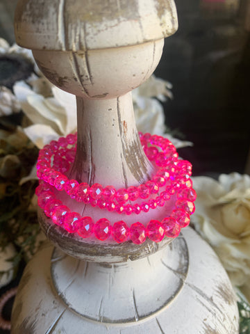 Iridescent Bubblegum Pink 3 Strand Bracelet Stack