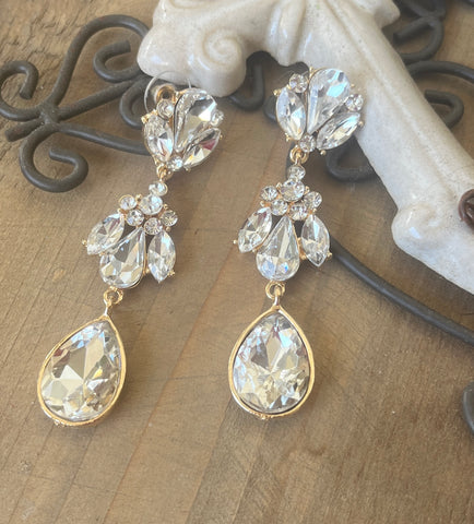 Gold Crystal Vintage Drop Earrings