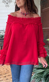 Ruffle Love Blouse in Ruby