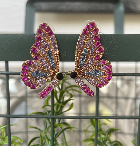 Multi Pastel Rhinestone Butterfly Stud Earrings