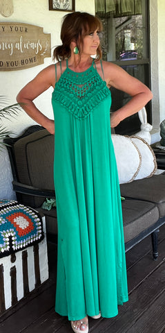 Vacay Vibes Crochet Lace Dress in Kelly Green