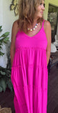 Tiered Ruffle Dress in Neon Pink