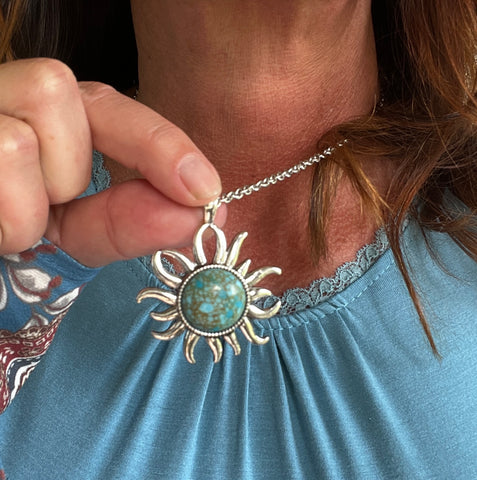 Silver Turquoise Here Comes the Sun Necklace