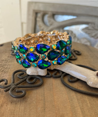 Peacock Blue Crystal Stretch Bracelet