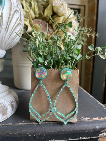 Turquoise AB Crystal Glamour Earrings