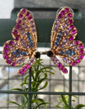 Multi Pastel Rhinestone Butterfly Stud Earrings