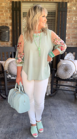 Sage Embroidery Blouse