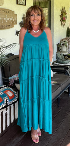 Tiered Ruffle Dress in Teal