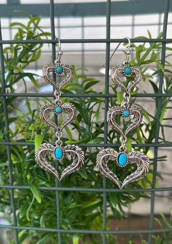 Silver Turquoise Heart Dangles