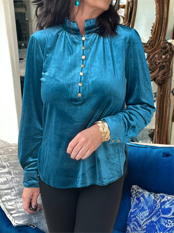 Glamour Velvet Blouse in Turquoise