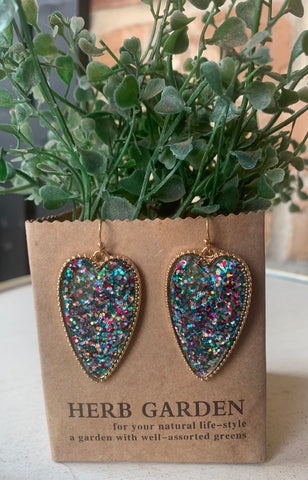 Irresistible Glitter Heart Earrings in Azure