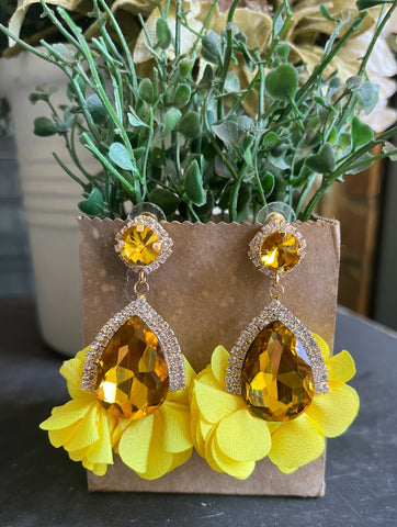 Yellow Crystal Petals Earrings