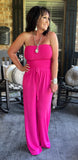 Strapless  Smocked Jumpsuit in Hot Pink L