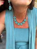 Turquoise Blossom Metallic Bead Necklace
