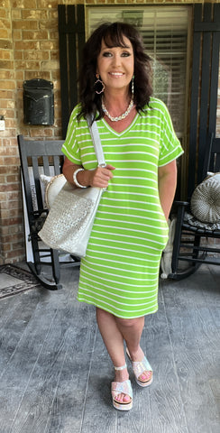 Everyday Stripes Dress in Neon Green L & 3X