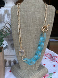 Pretty Chain Links and Crystal Necklace in Blue