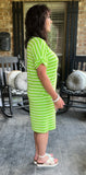 Everyday Stripes Dress in Neon Green L & 3X