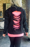 Distressed Black Denim Jacket 1X/2X