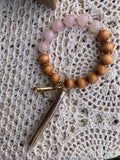 Pink Stone and Wood Bead Bracelet Keychain