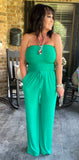 Strapless  Smocked Jumpsuit in Kelly Green S-XL