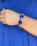 Cobalt Blue Crystal Gold Stretch Bracelet