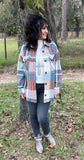 Casually FrilLEE Plaid Shacket in Teal 1X 3X