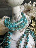 Iridescent Turquoise/Gold 3 Strand Bracelet Stack