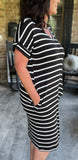 Everyday Stripes Dress in Black 1X-3X