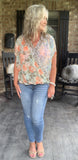 Leopard Blooms Blouse in Sage