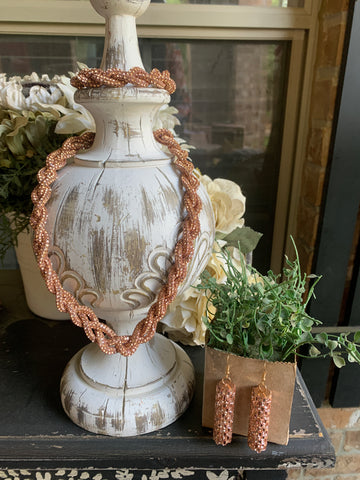 Glitzy Rose Gold Crystal Braided Necklace