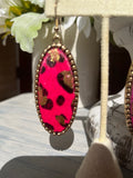 Hot Pink Gold Leopard Oval Earrings
