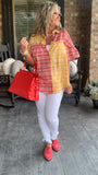 Spring Plaid Ruffle Blouse in Red/Honey S-L