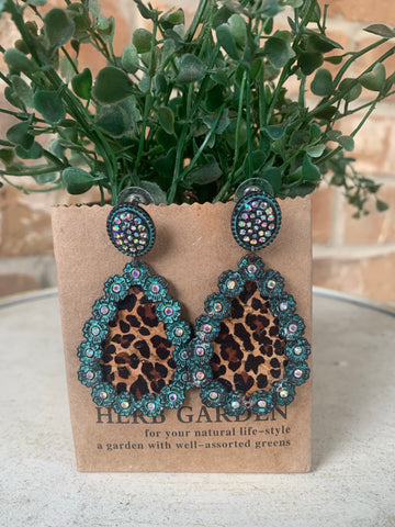 Tara Leopard Earrings in Turquoise Patina