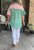 Spring Plaid Ruffle Blouse in Mint/Pink S-L
