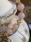 Pink Stone Beads and Bees Bracelet Keychain