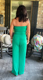 Strapless  Smocked Jumpsuit in Kelly Green S-XL