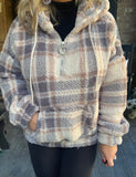 Grey Plaid Sherpa Hoodie